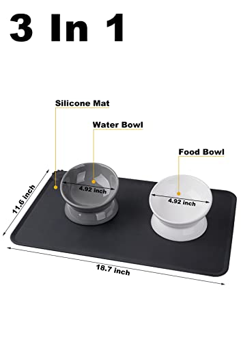 LoeJan Elevated Cat Food Bowl, 5 Oz Ceramic Raised and Tilted Water Bowl, Anti Vomiting and Protect Pets' Spines Dishes for Small Dog, Fat Faced Cat, Kitten (White & Grey) - color: White & Grey