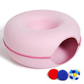 Large Cat Tunnel Bed for Indoor Cats with 3 Toys, Scratch Resistant Donut Cat Bed, Up to 30 Lbs (L 24x24x11, Pink) - color: Pink