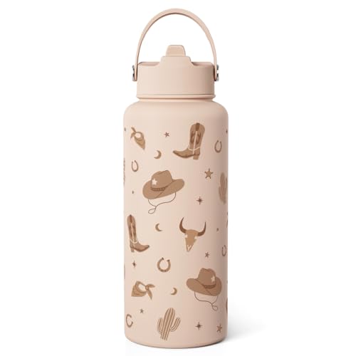 SANDJEST Western Cowgirl Water Bottle 32oz Stainless Steel with Lid, Insulated Bottles for Women Girls, Gift Idea for Birthday Christmas - color: Cowgirl