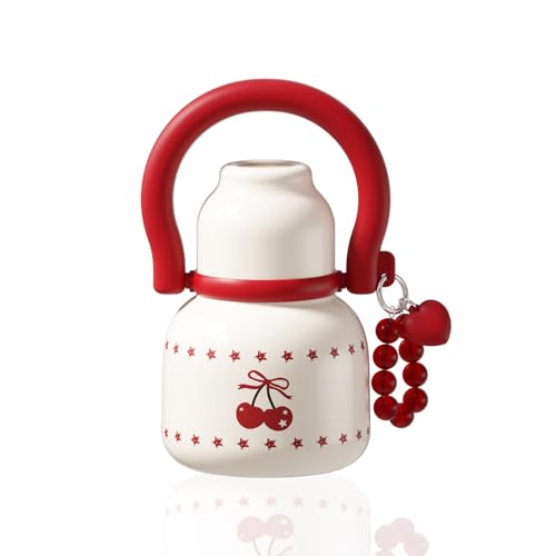 22 oz Leakproof Insulated Water Bottle with Handle Dual Lid Cherry | 316L Stainless Steel | Dual Drinking Options | BPA-Free | Steel | Cold 24H & Hot 12H | Wide Mouth Design | Easy Cleaning - color: White