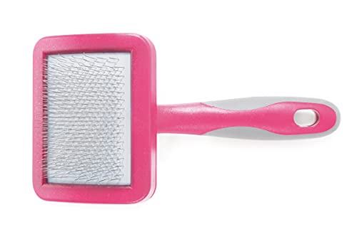Ancol Ergo Cat Slicker Brush - Pink Grooming Tool for Removing Loose Fur and Detangling - Soft Bendy Pins for Glossy Coat Care - Ideal for Long Haired Cats - color: Pink