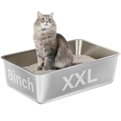 Stainless Steel Litter Box,XXL Metal Cat Litter Box for Big Cats 8IN Deep, Cat LitterBox High Sided Pet Toilet Easy to Clean,Cats Litter Pan for Adult Cats,Non Stick, No Smell | 8IN Deep, Cat LitterBox High Sided Pet Toilet,Easy to Clean,Cats Litter Pan f