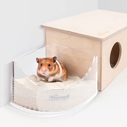 Niteangel Small Animal Sand-Bath Box - Acrylic Critter's Sand Bath Shower Room & Digging Sand Container for Hamsters Mice Lemming Gerbils or Other Small Pets (Fan-Shaped, Transparent) - color: Transparent, size: Fan-Shaped
