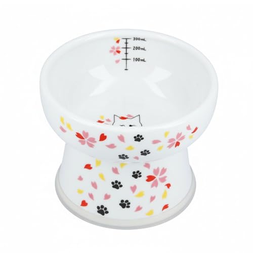 Necoichi Ceramic Elevated Cat Water Bowl, Whisker-Friendly (Cat, Regular) - color: Sakura, size: Extra Tall