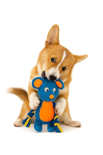 Plush Mouse Dog Toy, Squeaky Tug Toy with Rope Arms for Small Medium Dogs | Soft plush mouse toy with rope arms and squeaker, designed for tugging, tossing and interactive indoor play - color: Dark Blue