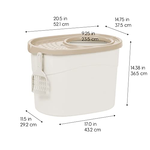 IRIS USA Large Top Entry Cat Litter Box, Hooded Privacy, Beige | Dog-Free Zone, Enclosed Top Access, Protected Interior, Dog Proof Pan, Odor Trapping, Reduced Tracking - color: White w/ Scoop