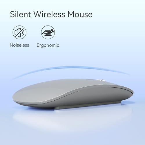 TENMOS M18 Bluetooth Mouse, USB C Rechargeable Wireless Mouse, Silent-Grey | Tri-Mode BT5.1/5.0+2.4G, Quiet Click, Portable, Battery Level Visible, USB Receiver,Type C Adapter, for Laptop/MacBook/iPad - color: grey