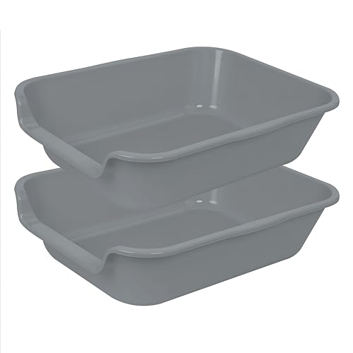 Extra Large Low Entry ABS Cat Litter Box, Grey, 20" L x 15.5" W, 2 Pack | Durable low entry litter box, non-stick, odor-free, ideal for seniors, kittens, rabbits, large cats and multi-pet homes. - color: Dark Gray, size: Small (Pack of 2)