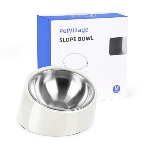 Tilted Dog Bowl Non-Slip & Non-Spill Pet Feeder with Elevated Detachable Melamine Stand, Easy to Get Food Dog Dish, M/180ml White - color: White, size: Medium(180ml)