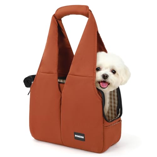 Dog Purse Carrier for Small Dogs and Cats, Soft-Sided Pet Tote Bag with 6 Large Pockets, Collapsible Travel Puppy Carrier, Fits Pets up to 13 lbs (Caramel, 15.7" L x 8" W x 11.8" H) - color: Caramel, size: 15.7"L x 8.0"W x 11.8"H