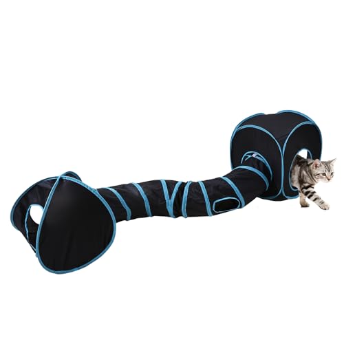 Pet Cat Tunnel, Tunnel Tent Set Tunnels for Indoor Cats, Collapsible Pet Tunnel for Kitten, Puppy, Rabbit, 25cm-Wide Tunnels, Durable & Breathable, with Peek Hole Toy Ball - color: Tunnel Connector Set & Black/Blue