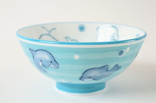 Mino ware Japanese Ceramics Kids Rice Bowl made in Japan (Japan Import) Dolphine & Whale Blue MIC014