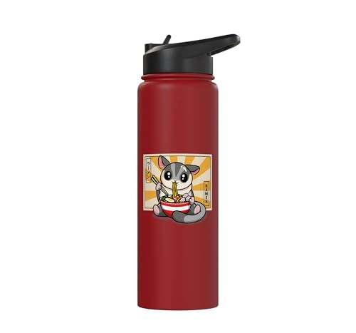 Womens Girls Cute Kawaii Japanese Ramen Sugar Glider Lover Stainless Steel Insulated Water Bottle - color: Red