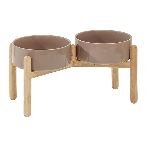 Havniva Elevated Dog Bowls Ceramic Dog Bowls with Stand, Dog Food Bowl | 8.3” Raised Dog Bowls with Non-Slip Wood Stand, Dog Food and Water Bowl Set, Double Dog Feeding Bowls for Large Dogs - color: 2 Bowls+Stand - Brown Coffee, size: 8.3inch