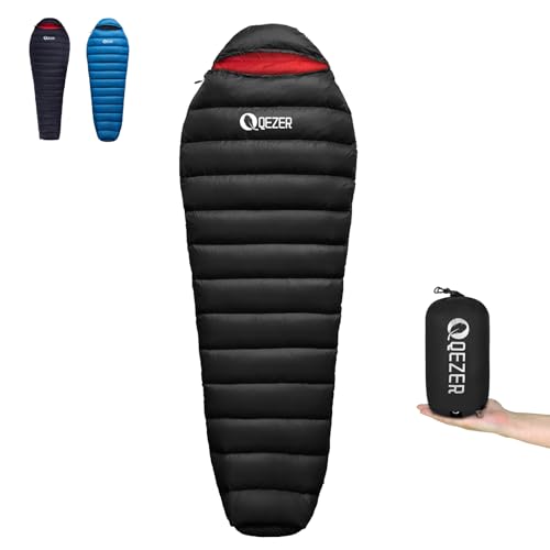 0 Degree Down Sleeping Bag for Adults,Cold Weather Backpacking | 650 Fill Power Down, 4-Season Use, Large Lightweight Compact Carry, Camping Hiking Backpacking - color: 500g-Black