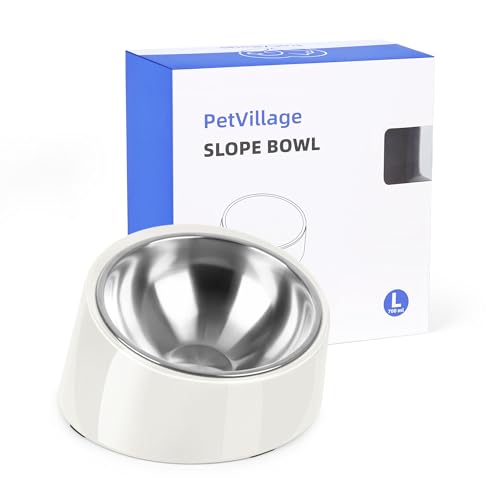 Tilted Dog Bowl Non-Slip & Non-Spill Pet Feeder with Elevated Detachable Melamine Stand, Easy to Get Food Dog Dish, L/300ml White - color: White, size: Large(300ml)