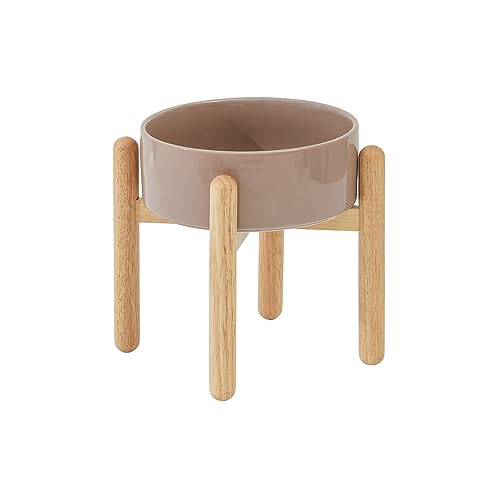 Havniva Elevated Dog Bowls Ceramic Dog Bowls with Stand, Dog Food Bowl | 8.3” Raised Dog Bowls with Non-Slip Wood Stand, Dog Food and Water Bowl Set, Dog Feeding Bowls for Large Dogs - color: Bowl+Stand - Brown Coffee, size: 8.3inch