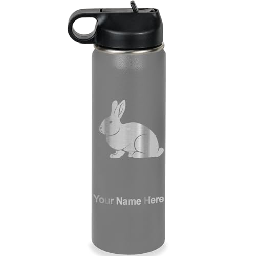 LaserGram Personalized 20oz Water Bottle, Rabbit (Gray) | Engraved Gift, Vacuum Insulated Stainless Steel, Flip-Top Straw Lid, Laser Engraved With Your Name - color: Gray, size: 20 Ounces