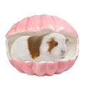 Small Animal Hideout Extra Large Ceramic Shell Shape Guinea Pig House Chinchilla Igloo Habitat Hut Cave Summer Bed Cage Accessories for Hedgehog Rabbit Hamster Gerbil Rat (XL (9.5''x7''x7.9''), Pink) - color: Pink