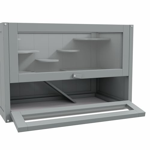 PawHut 2-Level Hamster Cage, Mouse Cage for Chinchillas, Gray | Mice and Rat House, Small Animal Habitat, Front Door, Shelf, Ladder, Openable Top - color: Gray