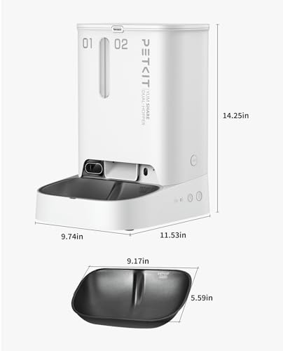 PETKIT Automatic Cat Dog Feeder with Camera, AI-Powered Motion Capturing, 1080P HD Video with Night Vision, 2.4G WiFi Pet Feeder with 2-Way Audio, Dual Hopper Pet Food Dispenser with Desiccant - color: White with Double Food Hopper