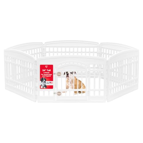 IRIS USA 6-Panel Dog Playpen, Pet Enclosure, White | Puppy Training, Custom Pen Configuration, Flexible Boundary, Configurable Layout, Secure Door Latch, Stable Non-Tip Base - color: White, size: 6 Panel - 24" H