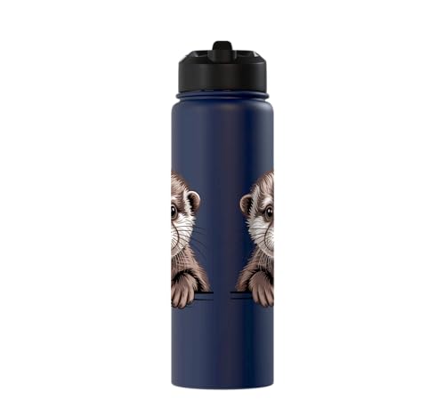 Cute Otter Pup Funny Peeking Pocket Animals Stainless Steel Insulated Water Bottle - color: Navy Blue