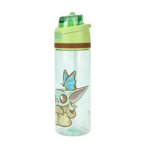 The Mandalorian Baby Grogu 24 oz Plastic Water Bottle On-the-Go Hydration - color: The Mandalorian Baby Grogu Green