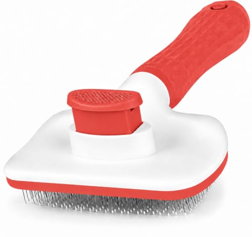 Self-Cleaning Slicker Brush, Dog Cat Bunny Pet Grooming Shedding Brush, Easy to Remove Loose Undercoat, Pet Massaging Tool Suitable for Pets with Long or Short Hair (Red) - color: Red