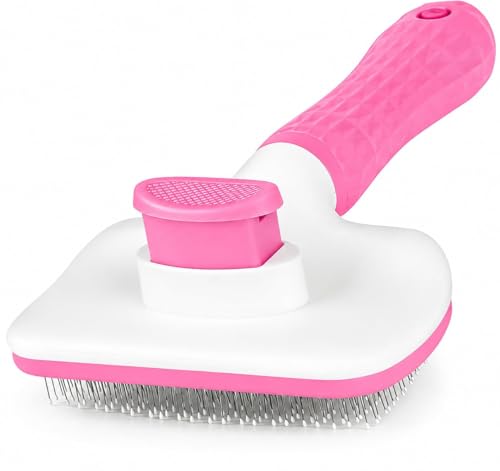 Generic Pink Cat grooming brush, Pet hair brush with Massage Particles, Self Cleaning Dematting Comb for Dogs and Cats, Easy to Use, Ergonomic Handle Design - color: Pink