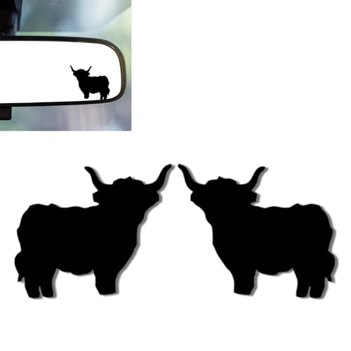 2Pcs Highland Cow Vinyl Sticker and Decal Car Rearview Mirrors Window Decor | Highland Cow Car Accessories Cute Stickers for Bathroom Decal,Computers,Water Bottle Decal Gifts for Women,Men - color: Highland Cow