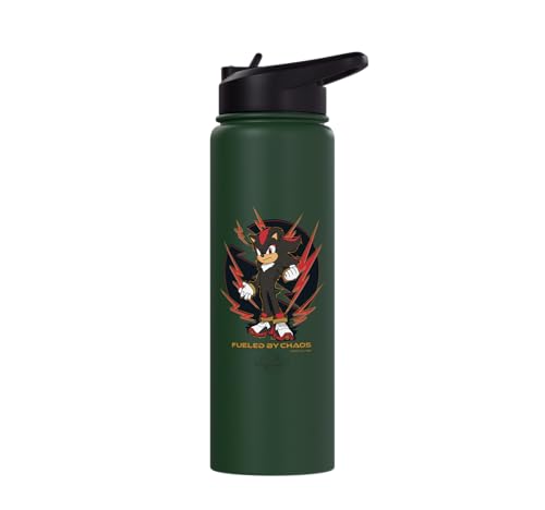 Sonic the Hedgehog 3 - Shadow "Fueled by Chaos" Stainless Steel Insulated Water Bottle - color: Dark Green