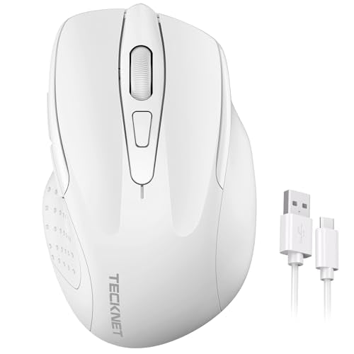 TECKNET Wireless Mouse Rechargeable, 2.4G Computer Mice with USB-A Receiver | 2.4G Connection, 800mAh Battery, 3X Faster Charging, Silent Click, 6-Level 4800 DPI, Ergonomic Design for All-day Comfort - color: White