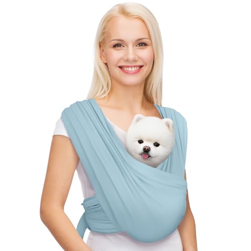 Small Dog Sling Carrier, Hands-Free, Baby Blue, Plus | Patented Front Carrier Reduces Back and Neck Strain; Adjustable, Soft Cotton, 3D Air Mesh for Puppies & Cats up to 20 lb - color: Baby Blue, size: Plus