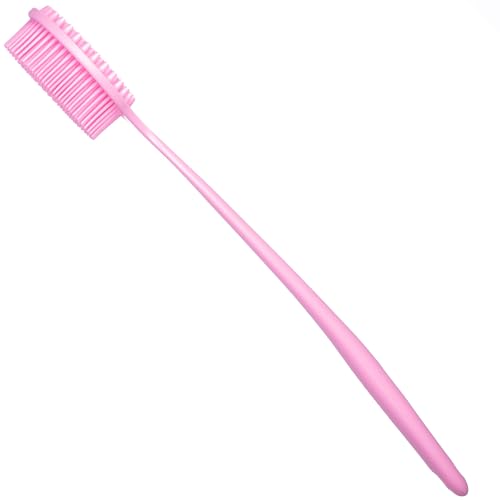 DNC Silicone Back Scrubber for Shower, Soft Bath Body Brush with Long Handle (Pink) - color: Pink