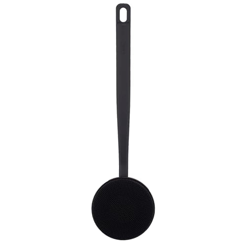 DNC Back Scrubber for Shower, Silicone Shower Brush with Long Handle Soft Bristles, Bath Body Exfoliator Washer for Men Women - color: Charcoal