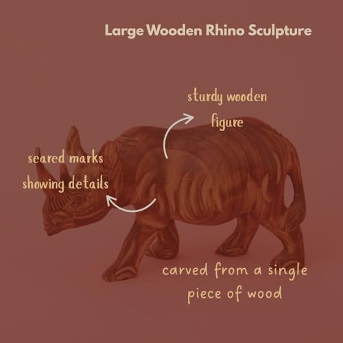 Rhino Figurines and Statues, Wooden Sculpture, 10 Inch Wide - size: Rhino