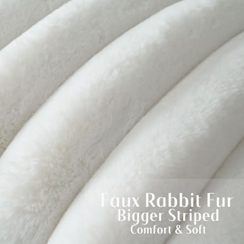 FUTEI Pack of 2 Faux Rabbit Fur Throw Pillow Covers 12x20 Inch, Cream White | Luxury Plush Texture, Striped Design, Cozy Soft Touch, Non-Shedding, Modern Home Decorative for Sofa Living Room Couch Bed - color: Cream White, size: 20" x 12" (Pack of 2)