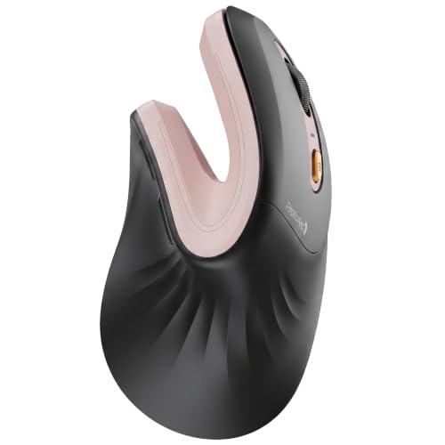 ProtoArc EM11 NL Wireless Ergonomic Mouse, Rechargeable, Black Pink | 58° vertical design supports a natural wrist posture, connect 3 devices via Bluetooth/2.4G USB-A, 500mAh USB-C rechargeable. - color: Black Pink
