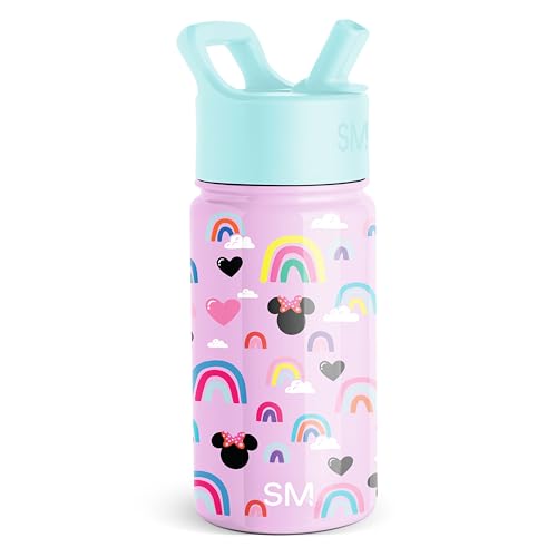 Simple Modern Disney Minnie Mouse Kids Water Bottle & Toddler Cup | 14oz | Insulated Stainless Steel Minnie Mouse Toddler Water Bottle, Kids Tumbler with Straw | Spill Proof for School, Girls, Boys - color: Disney-Minnie Mouse Purple Rainbows, size: 14 Ou
