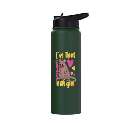 Funny Rat Design for Girls and Women Stainless Steel Insulated Water Bottle - color: Dark Green