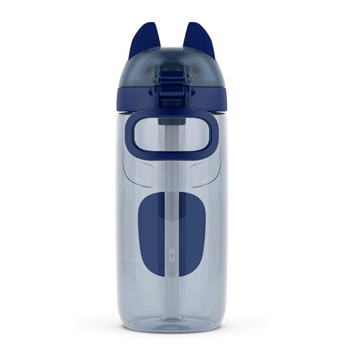 Ello Ellies 16oz BPA-Free Plastic Leakproof Kids Water Bottle, Dog | Animal shaped plastic kids water bottle with straw, leakproof locking lid, carry handle, & BPA-free design for school lunches - color: Dog, size: 16 Ounces