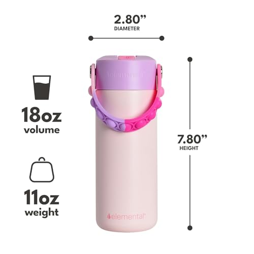 Elemental 100% Leak Proof When Spout is Closed Insulated Kids Water Bottle, Stainless Steel Bottle for School with Straw Lid & Pop-It Handle, Pink Tie Dye & Unicorn Rainbow -18oz (2 Pack) - color: Pink Tie Dye & Unicorn Rainbow