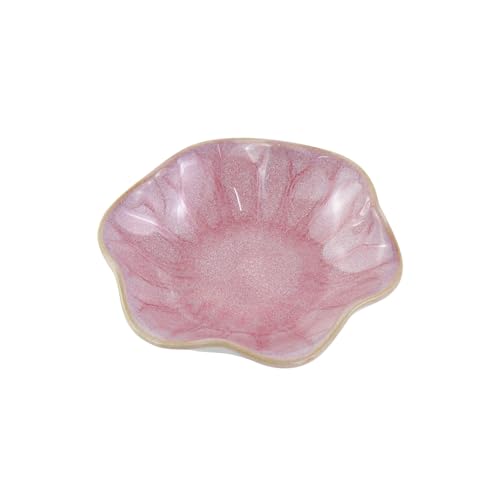 4 Inch Ceramic Small Dish - Unique Artwork Lotus Leaf Bowl for Hamster Food, Jewelry Display, Sauce & Decorative Ornament (Pink, Leaf) - color: Pink, size: Leaf