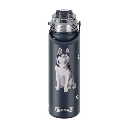 E&S Pets SERENGETI 24 Oz Water Bottle Stainless Steel with Spill Proof Lid - Double walled Vacuum Insulated water flask - Realistic 3D Print of your favorite dog (Siberian Husky) - color: Siberian Husky