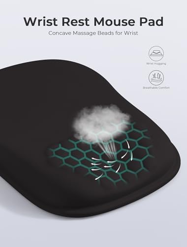 Minimalist Black Ergonomic Mouse Pad for Carpal Tunnel Pain Relief, 65% Usable Mouse Area in Compact Size, Memory Foam Concave Wrist Rest for Office, PC, Gaming - color: 09 Black