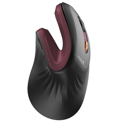 ProtoArc EM11 NL Wireless Ergonomic Vertical Mouse, Rechargeable, Wine Red | 58° vertical design supports a natural wrist posture, connect 3 devices via Bluetooth/2.4G USB-A, 500mAh USB-C rechargeable. - color: Wine Red