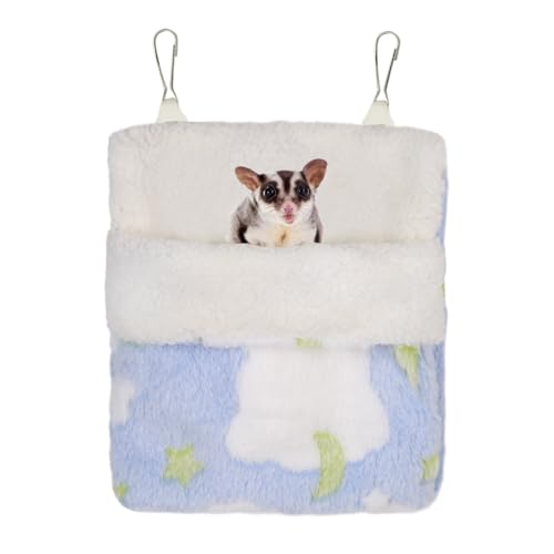 MiOYOOW Sugar Glider Sleeping Pouch, Winter Warm Plush Hamster Bed Hanging Small Animals Nest for Guinea Pig Squirrel Ferrets - color: blue