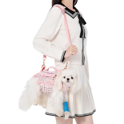 Wakytu Dog Lift Harness Dog Carrier Sling for Small Dogs & Cats,XS | stylish puppy sling carrier with handle & pocket,adjustable leash,walking & travel - color: 2.0 Pink, size: X-Small(2-5 LBS)