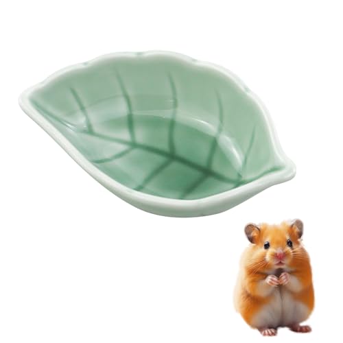 Small Ceramic Bowls, Leaf-Shaped Hamster Food and Water Bowl for Hamsters Guinea Pigs Reptile Hermit Crab and Birds, Easy to Clean & Anti-Bite (Green)